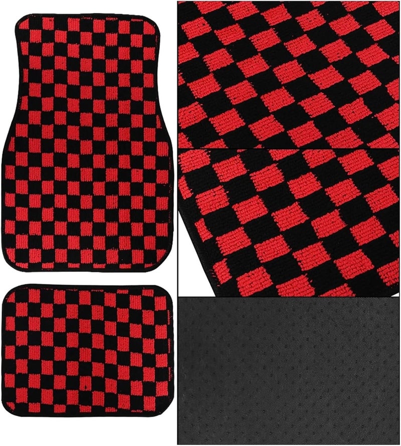 4PCS Racing Plush Car Floor Mats, Universal Front & Rear Vehicle Carpets, Anti-Slip Lightweight Auto Decor (Red) - Image 5