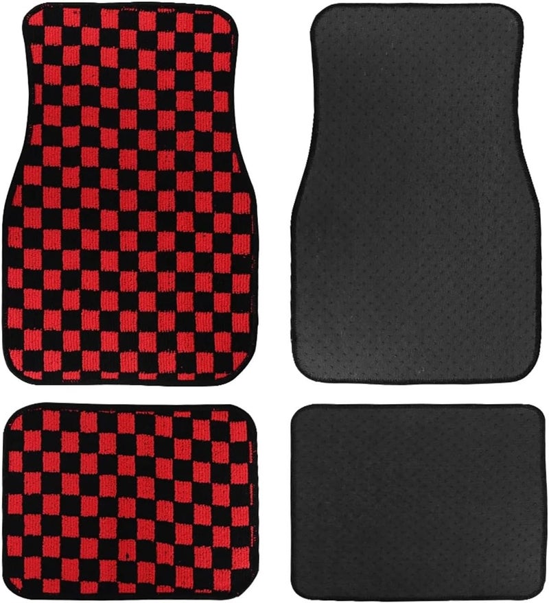 4PCS Racing Plush Car Floor Mats, Universal Front & Rear Vehicle Carpets, Anti-Slip Lightweight Auto Decor (Red) - Image 4