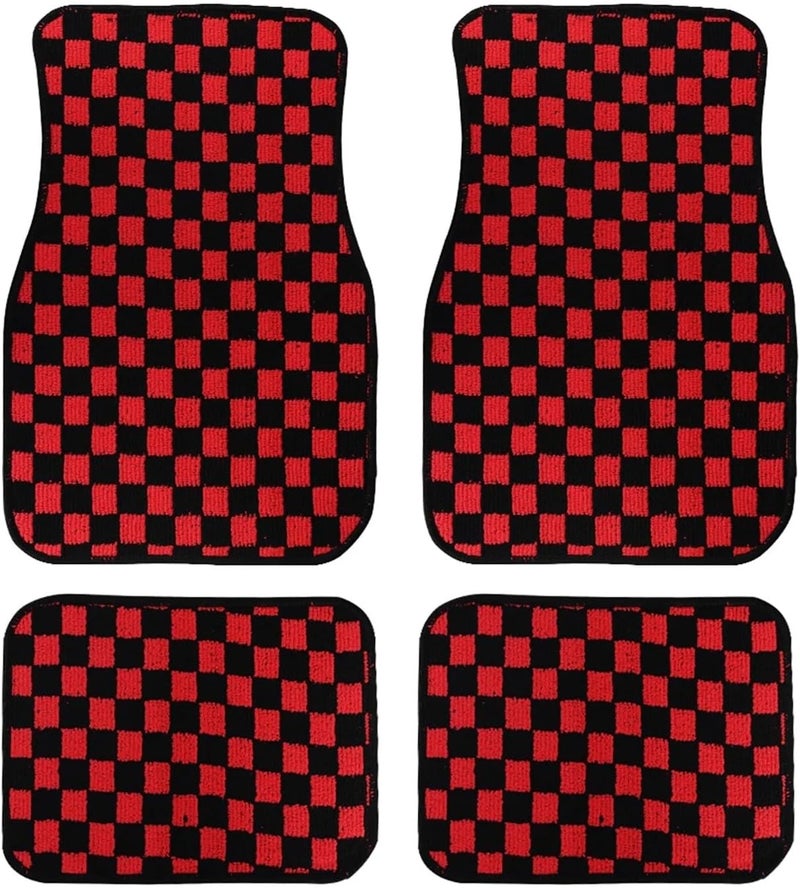 4PCS Racing Plush Car Floor Mats, Universal Front & Rear Vehicle Carpets, Anti-Slip Lightweight Auto Decor (Red) - Image 1