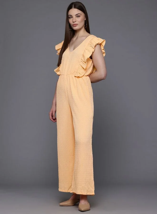 Freehand  Women Regular Fit Textured V-Neck Jumpsuit  | Best Price UAE