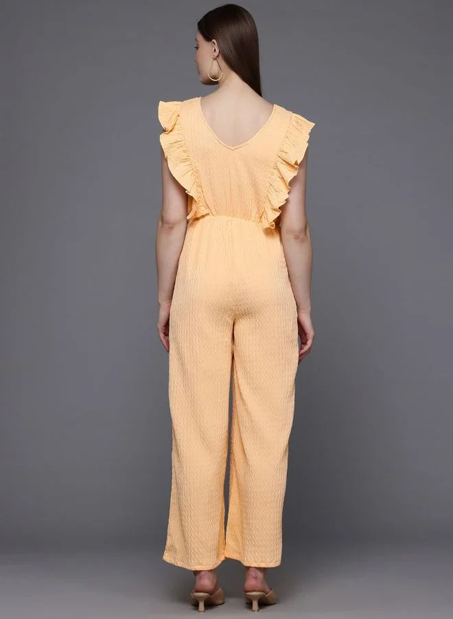 Freehand  Women Regular Fit Textured V-Neck Jumpsuit  | Best Price UAE