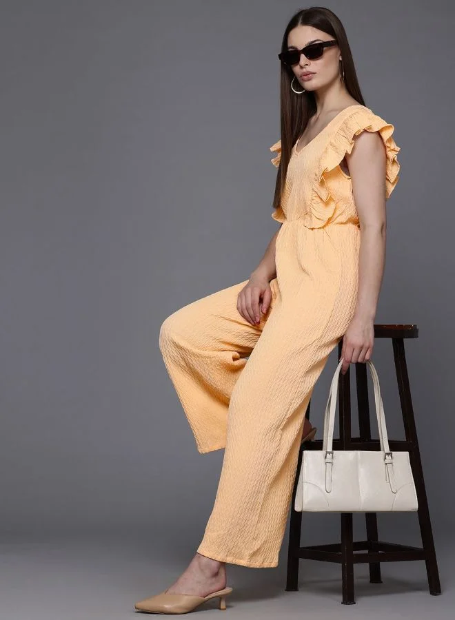 Freehand  Women Regular Fit Textured V-Neck Jumpsuit  | Best Price UAE