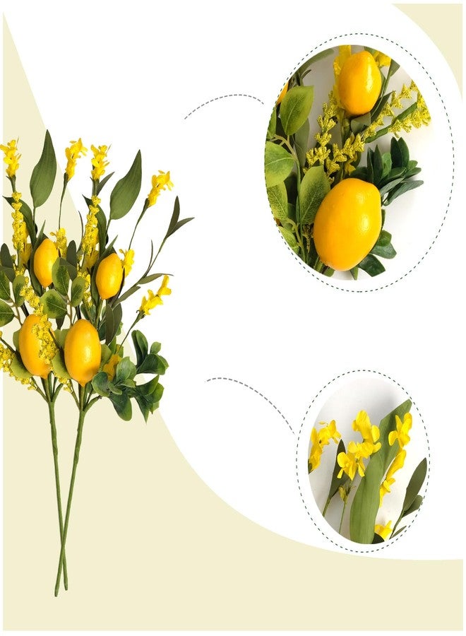 TEMPUS 3PCS Artificial Lemon Decor 16" Fake Lemons Branch Yellow Lemon and Greenery for Kitchen Party Table Centerpiece Farmhouse Home Daily Decoration - Image 2