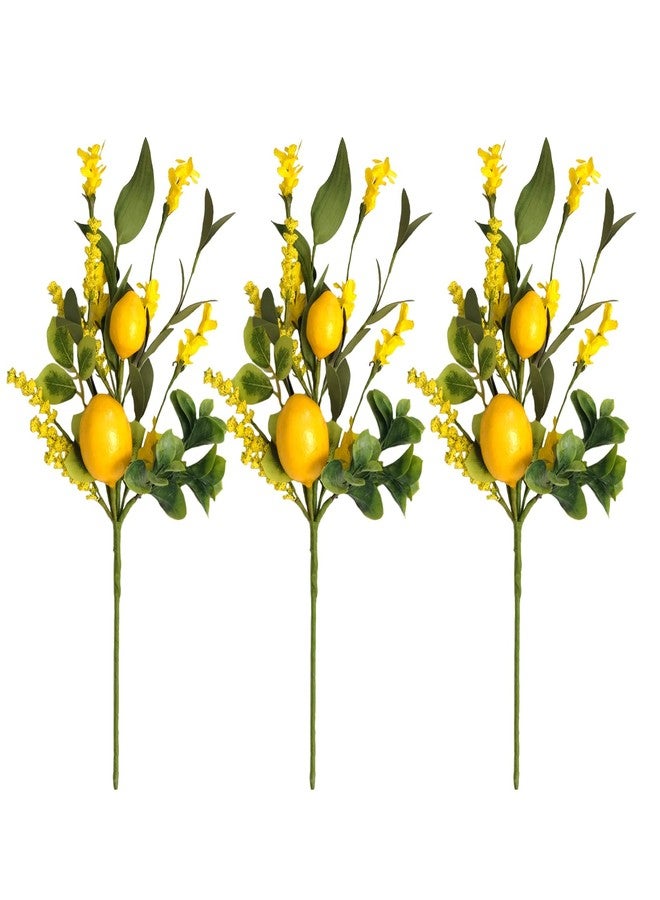 TEMPUS 3PCS Artificial Lemon Decor 16" Fake Lemons Branch Yellow Lemon and Greenery for Kitchen Party Table Centerpiece Farmhouse Home Daily Decoration - Image 1