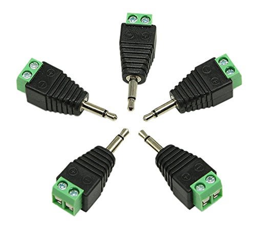 zdyCGTime 3.5mm TS Mono Male to 2 Pin Screw Terminal Female AUX Headphone Balum Converter Adapter (5-Pack) - Image 1
