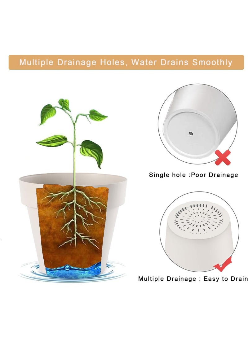NANAO وعاء زهور 6 عبوات وعاء زهور بلاستيكي 6" مزرعة نباتات زخرفية أوعية نباتات داخلية مستديرة مع صينية فتحة تصريف أوعية شتلات للبداية للمنزل والحديقة ومكتب الزهور والصبار - Image 2