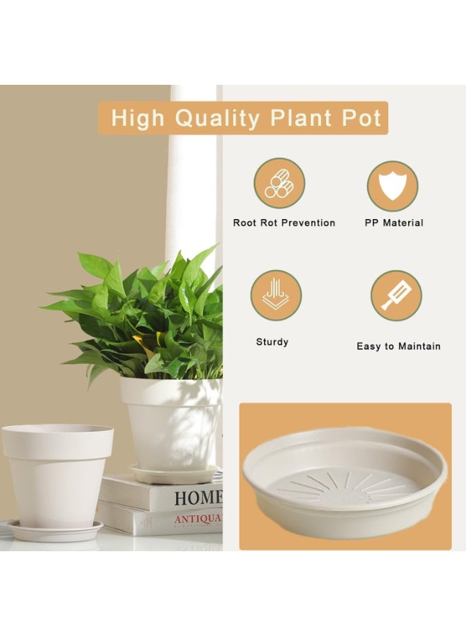 NANAO وعاء زهور 6 عبوات وعاء زهور بلاستيكي 6" مزرعة نباتات زخرفية أوعية نباتات داخلية مستديرة مع صينية فتحة تصريف أوعية شتلات للبداية للمنزل والحديقة ومكتب الزهور والصبار - Image 3