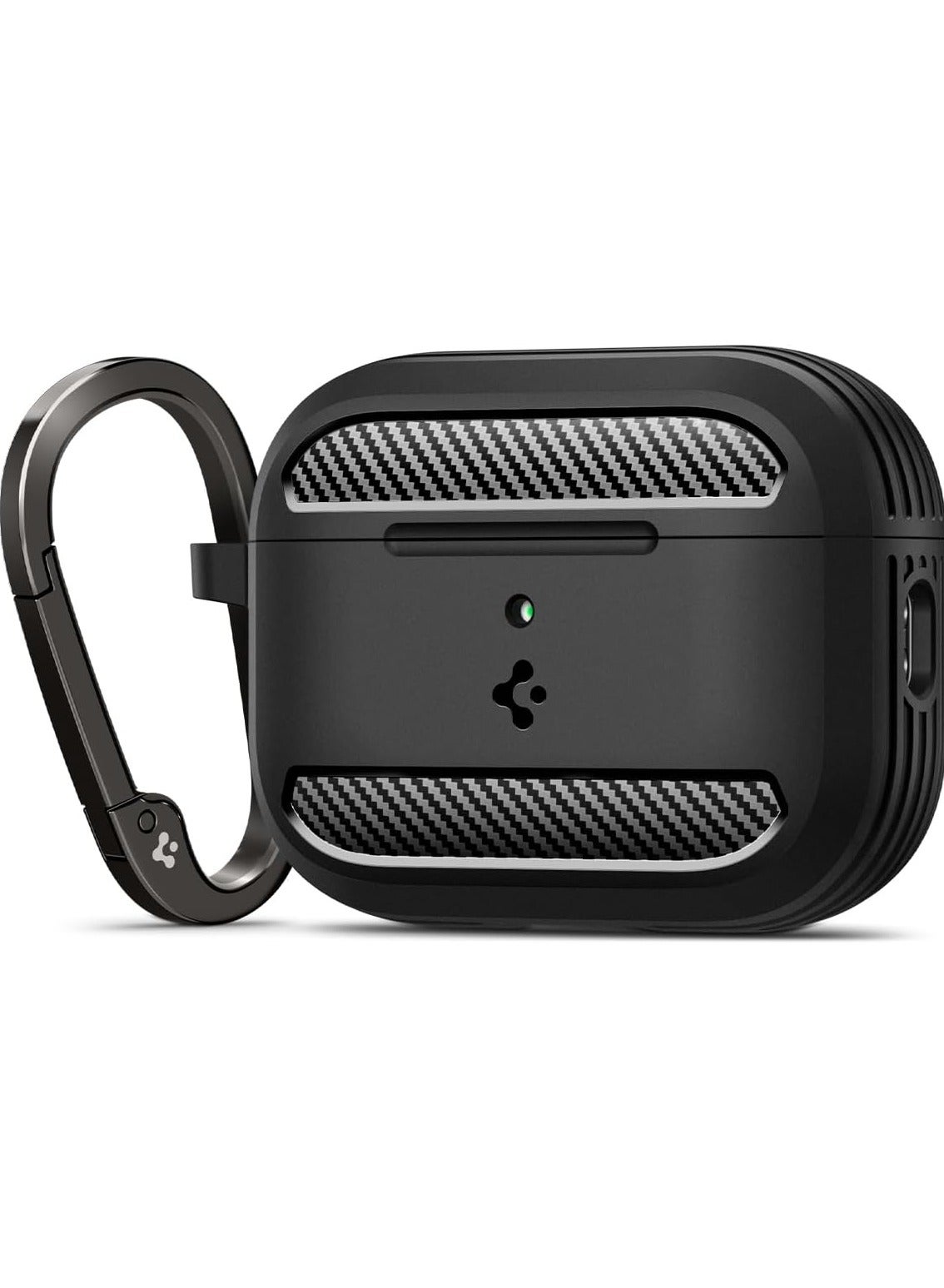 Spigen Rugged Armor AirPods Pro 3 Case (3rd Generation) Shockproof Protective Cover with Carabiner (2025) with Carbon Fiber Accents - Matte Black