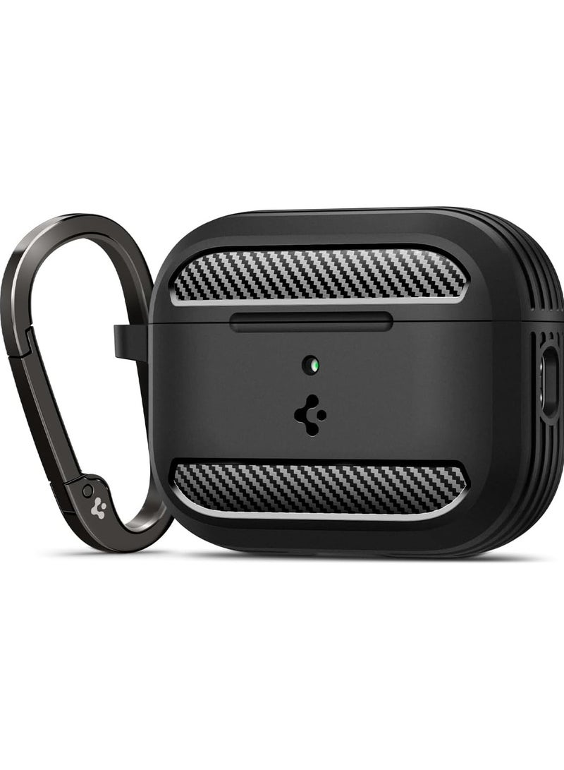 Spigen Rugged Armor AirPods Pro 3 Case (3rd Generation) Shockproof Protective Cover with Carabiner (2025) with Carbon Fiber Accents - Matte Black - Image 1