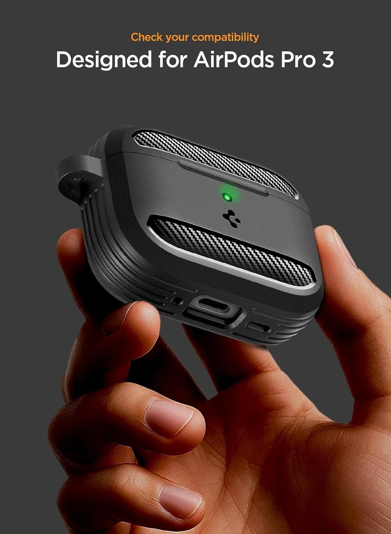 Spigen Rugged Armor AirPods Pro 3 Case (3rd Generation) Shockproof Protective Cover with Carabiner (2025) with Carbon Fiber Accents - Matte Black - Image 2