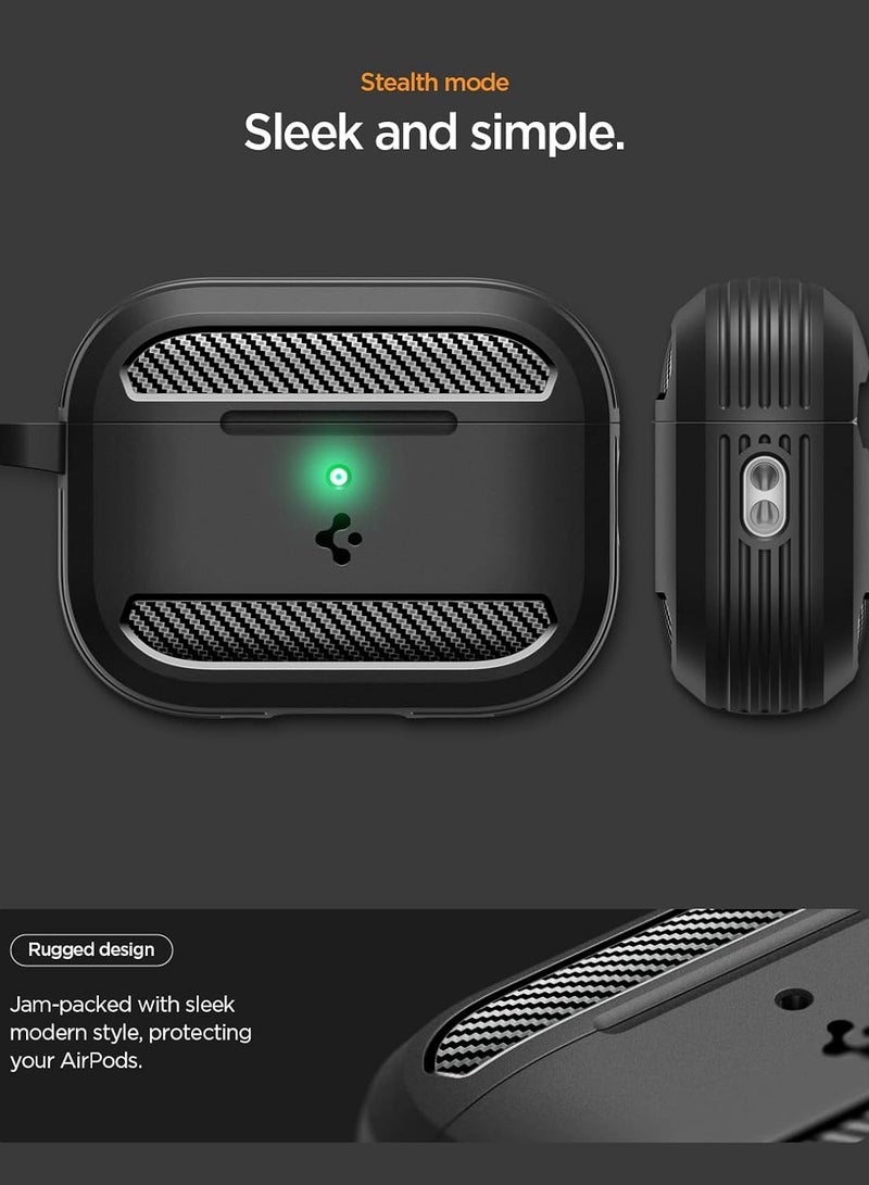 Spigen Rugged Armor AirPods Pro 3 Case (3rd Generation) Shockproof Protective Cover with Carabiner (2025) with Carbon Fiber Accents - Matte Black - Image 3