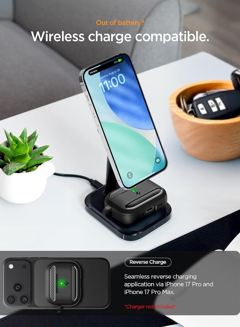 Spigen Rugged Armor AirPods Pro 3 Case (3rd Generation) Shockproof Protective Cover with Carabiner (2025) with Carbon Fiber Accents - Matte Black - Image 4