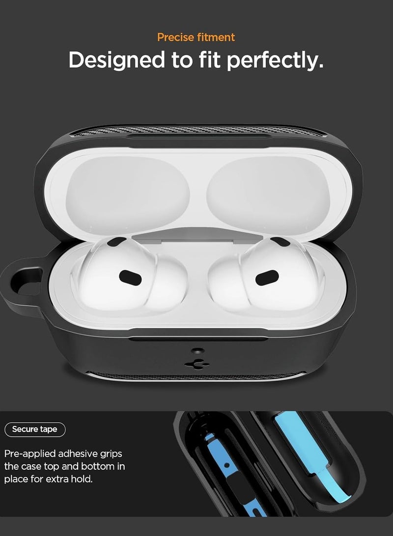 Spigen Rugged Armor AirPods Pro 3 Case (3rd Generation) Shockproof Protective Cover with Carabiner (2025) with Carbon Fiber Accents - Matte Black - Image 5