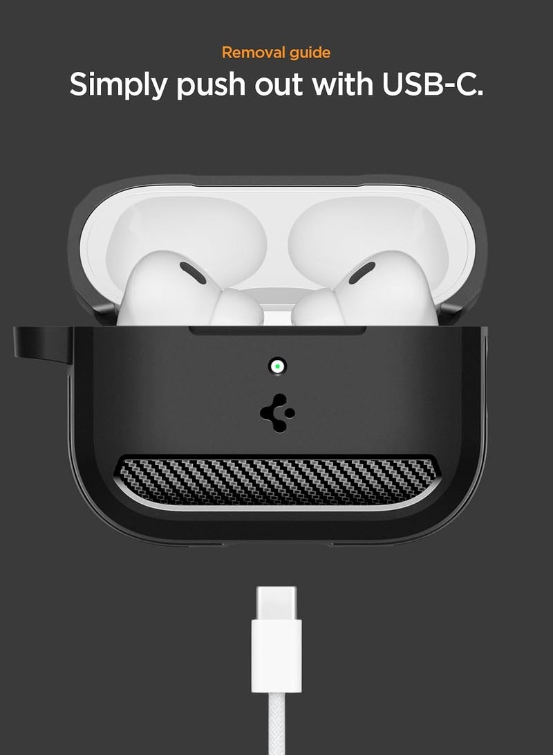 Rugged Armor AirPods Pro 3 Case (3rd Generation) Shockproof Protective Cover with Carabiner (2025) with Carbon Fiber Accents - Matte Black image 8