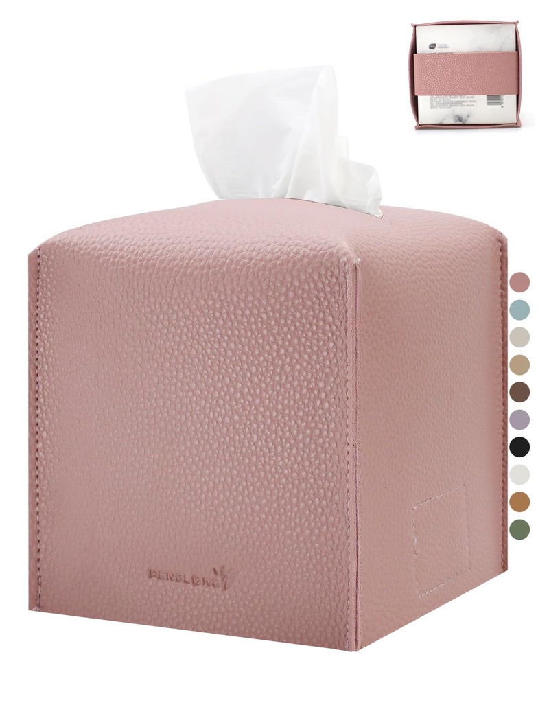 PENGLONG Tissue Box Cover 5X5X5'' PU Leather Tissue Holder Square Tissue Cube Box Organizer for Bathroom Vanity Countertop, Car, Night Stands, Office, Home, Kitchen (1Pack, Pretty Pink) - Image 1