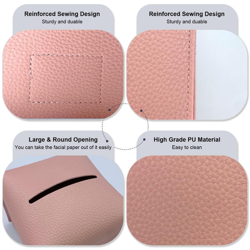 PENGLONG Tissue Box Cover 5X5X5'' PU Leather Tissue Holder Square Tissue Cube Box Organizer for Bathroom Vanity Countertop, Car, Night Stands, Office, Home, Kitchen (1Pack, Pretty Pink) - Image 4