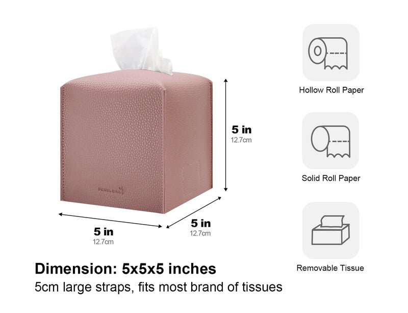 PENGLONG Tissue Box Cover 5X5X5'' PU Leather Tissue Holder Square Tissue Cube Box Organizer for Bathroom Vanity Countertop, Car, Night Stands, Office, Home, Kitchen (1Pack, Pretty Pink) - Image 5