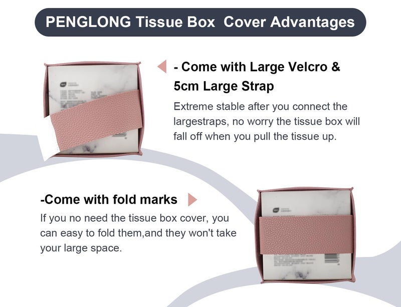 PENGLONG Tissue Box Cover 5X5X5'' PU Leather Tissue Holder Square Tissue Cube Box Organizer for Bathroom Vanity Countertop, Car, Night Stands, Office, Home, Kitchen (1Pack, Pretty Pink) - Image 3