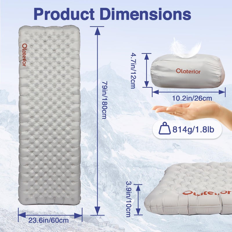 Olaterior Ultralight Sleeping Pad 28oz, 7.2 R Insulated Inflatable Sleeping Pad, Lightweight Sleeping Mat for Camping, Hiking, Backpacking, Climbing with Inflatable Bag, Regular (70.9 Ã— 23.6in) - Image 4