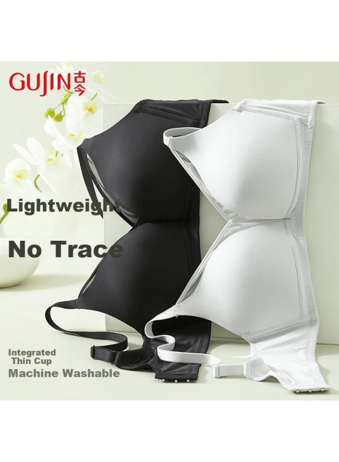 Gujin Women's Small Bust Push-up Wireless Seamless French Triangle Thin Comfortable Breathable Bra - Image 1