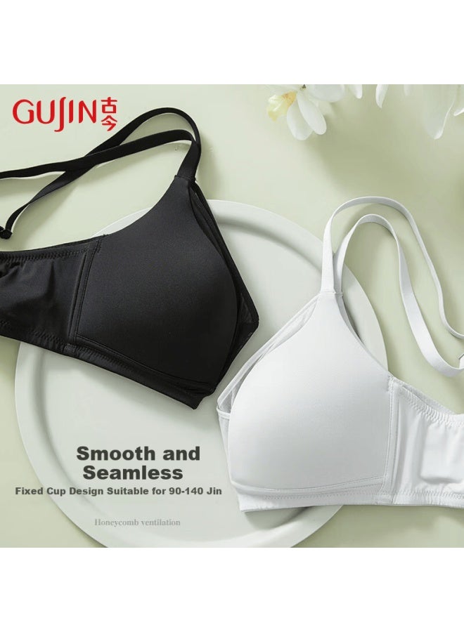 Gujin Women's Small Bust Push-up Wireless Seamless French Triangle Thin Comfortable Breathable Bra - Image 2