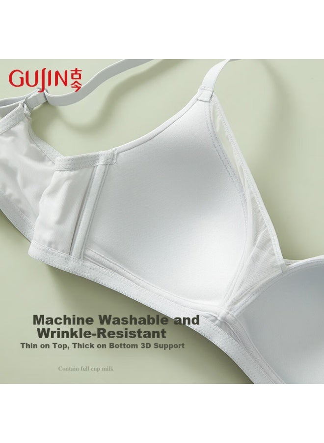 Gujin Women's Small Bust Push-up Wireless Seamless French Triangle Thin Comfortable Breathable Bra - Image 3
