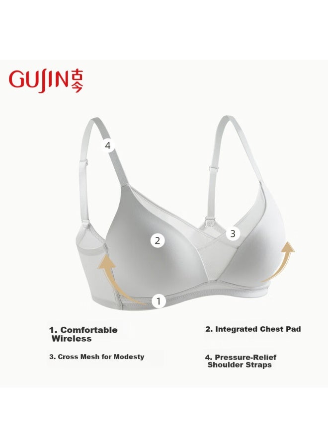 Gujin Women's Small Bust Push-up Wireless Seamless French Triangle Thin Comfortable Breathable Bra - Image 5