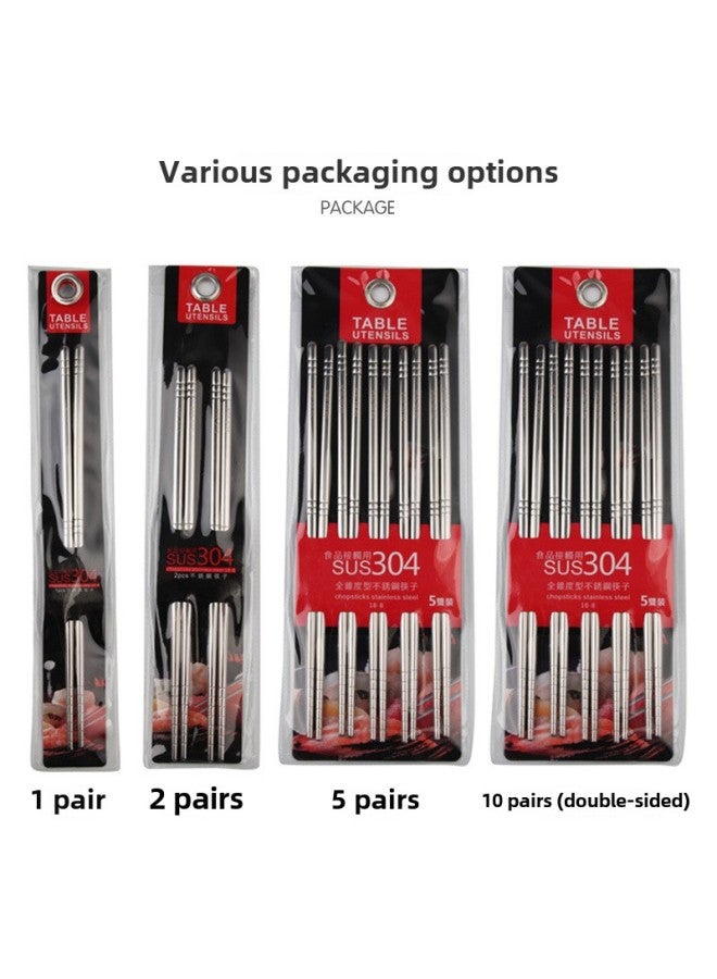 304 Stainless Steel Chopsticks Ten Pairs Of Chopsticks Household Hot Pot Public Chopsticks Five Pairs Of Metal Suit Wholesale-Color:5 Pairs, Black Card Tape-Specifications:(including Sus304 Standard)  - Image 2