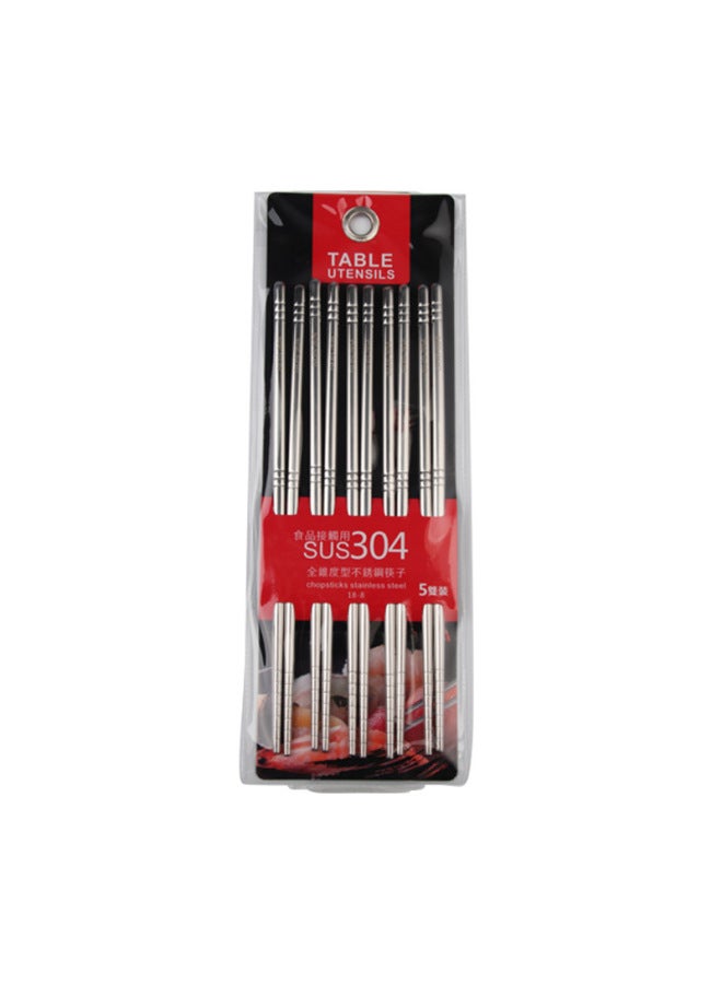 304 Stainless Steel Chopsticks Ten Pairs Of Chopsticks Household Hot Pot Public Chopsticks Five Pairs Of Metal Suit Wholesale-Color:5 Pairs, Black Card Tape-Specifications:(including Sus304 Standard)  - Image 1