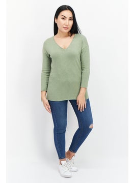 Zero Women V-Neck Long Sleeve Textured Top, Olive  - Image 4