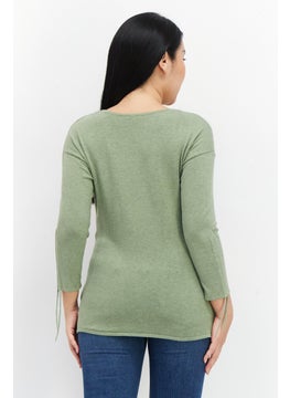 Zero Women V-Neck Long Sleeve Textured Top, Olive  - Image 3