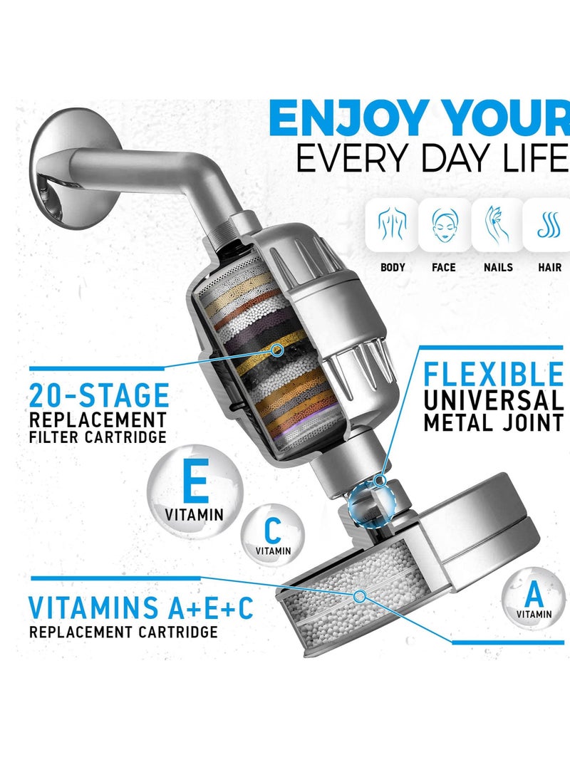 كابتن تيك 20 Stage Shower Filter Luxury Filtered Head Set for Hard Water Removes Chlorine and Harmful Substances Showerhead High Output - Image 2