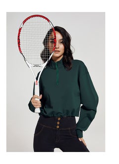NIBEMINENT Fashion Stand Collar Fitness Hoodie Women Loose Zipper Drawstring Long Sleeve Yoga Dress Top T-shirt  - Image 3