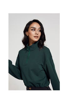 NIBEMINENT Fashion Stand Collar Fitness Hoodie Women Loose Zipper Drawstring Long Sleeve Yoga Dress Top T-shirt  - Image 4