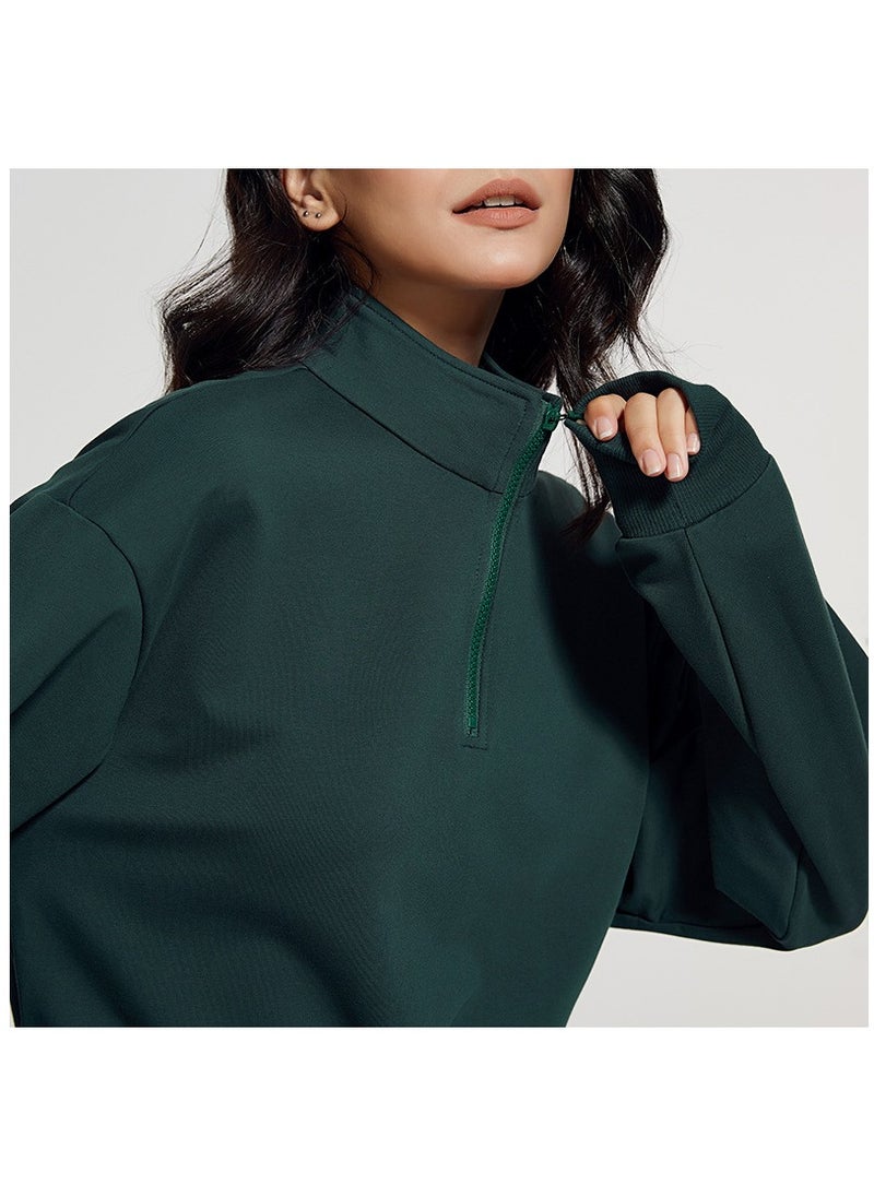 NIBEMINENT Fashion Stand Collar Fitness Hoodie Women Loose Zipper Drawstring Long Sleeve Yoga Dress Top T-shirt  - Image 5