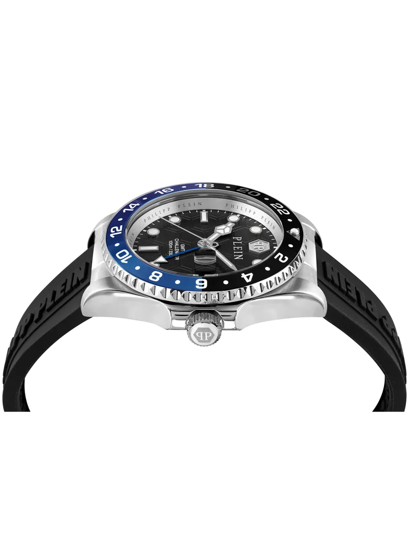 PHILIPP PLEIN Gmt-I  Challenger Watch For Men With With Black Silcone Strap 44 Mm 10 Atm