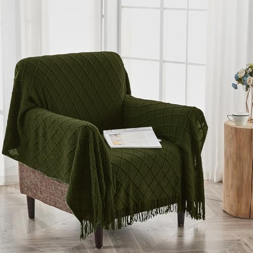 inhand Knitted Throw Blankets for Couch and Bed, Soft Cozy Knit Blanket with Tassel, Dark Green Lightweight Decorative Blankets and Throws, Farmhouse Warm Woven Blanket for Men and Women, 50"x60" - Image 4