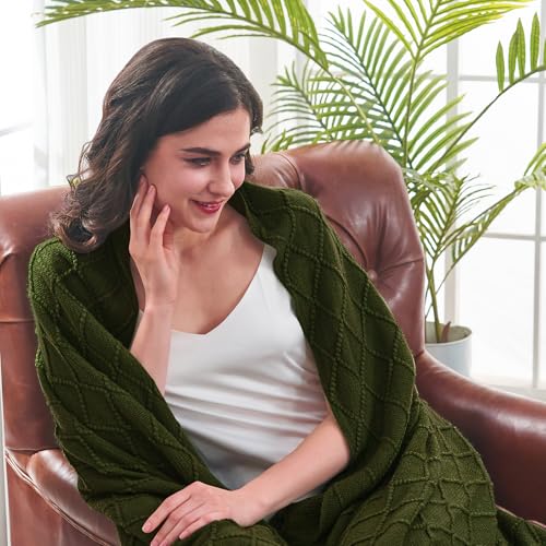 inhand Knitted Throw Blankets for Couch and Bed, Soft Cozy Knit Blanket with Tassel, Dark Green Lightweight Decorative Blankets and Throws, Farmhouse Warm Woven Blanket for Men and Women, 50"x60" - Image 2