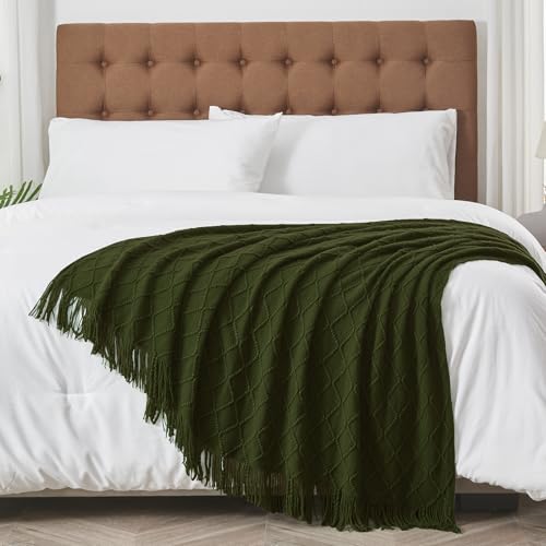 inhand Knitted Throw Blankets for Couch and Bed, Soft Cozy Knit Blanket with Tassel, Dark Green Lightweight Decorative Blankets and Throws, Farmhouse Warm Woven Blanket for Men and Women, 50"x60" - Image 3