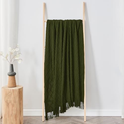 inhand Knitted Throw Blankets for Couch and Bed, Soft Cozy Knit Blanket with Tassel, Dark Green Lightweight Decorative Blankets and Throws, Farmhouse Warm Woven Blanket for Men and Women, 50"x60" - Image 5