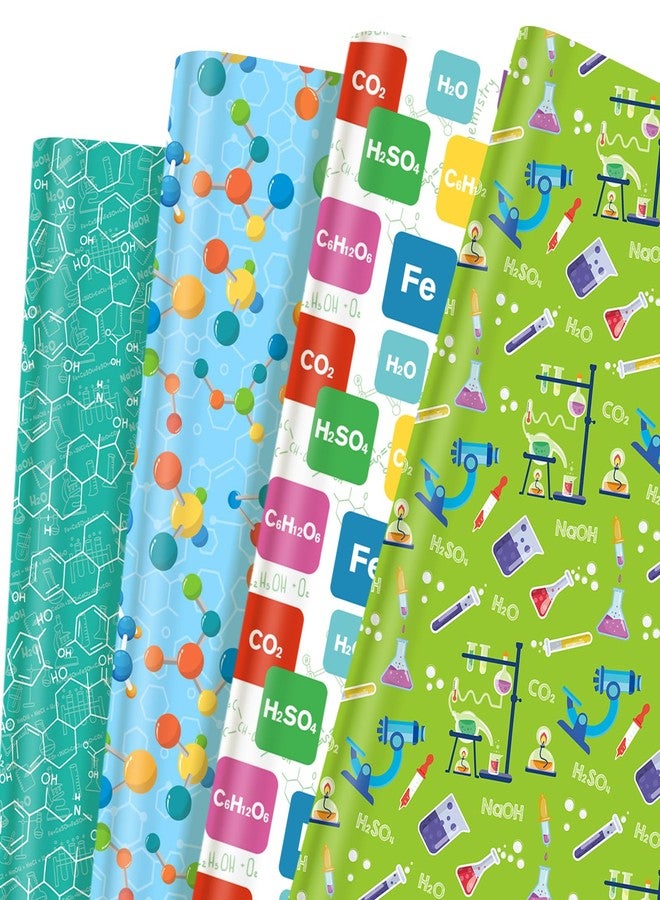 Pineraap 12 Sheets Science Chemistry Wrapping Paper, Science Educational Gift Wrap with Chemistry Molecule Microscope Pattern for Birthday Graduation Lab Party Educational School Projects, 19.7" x 27.6" - Image 1
