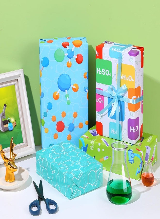 Pineraap 12 Sheets Science Chemistry Wrapping Paper, Science Educational Gift Wrap with Chemistry Molecule Microscope Pattern for Birthday Graduation Lab Party Educational School Projects, 19.7" x 27.6" - Image 2