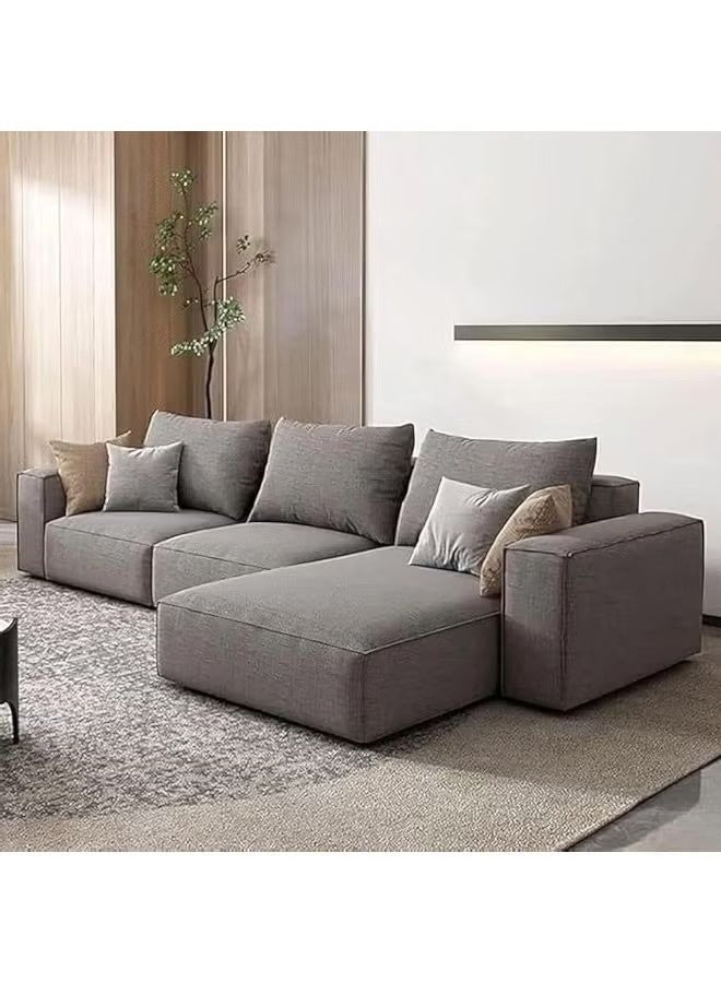 Al Zakharef Furniture Rabeena L-Shape Linen Fabric Corner Sofa Set – Luxury Sectional Couch for Living Room with Strong Wood Frame & Free Pillows – Modern L-Shape Sofa Color Dark Grey- Left Side - Image 1