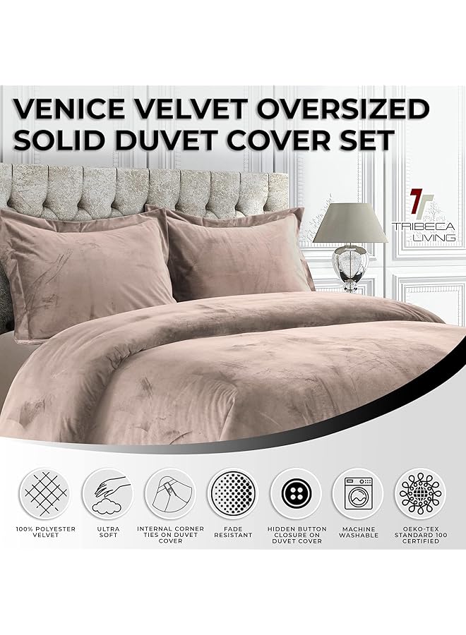 erorex Venice Velvet Oversized Solid Duvet Set Queen Taupe - Image 3