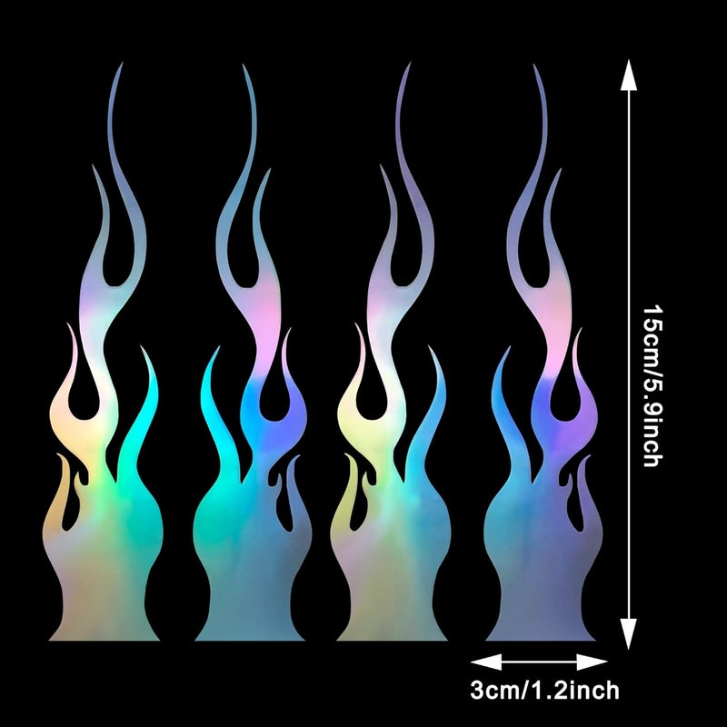 TOMALL 4 Pcs 5.7'' Flame Reflective Sticker for Car Vinyl Racing Sports Flame Stripe Decal for Golf Cart Off-Road Vehicles Motorcycles Bike Skateboard Laptop DIY Decoration (Gradient) - Image 2
