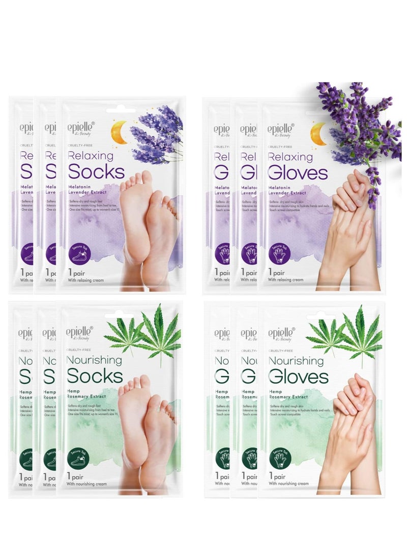 Epielle Epielle Relaxing and Nourishing Lavender Socks and Gloves - Moisturizing Cream & Lotion | 12 Pack | Beauty Gifts, Gift Set, Spa Gift  - Image 1
