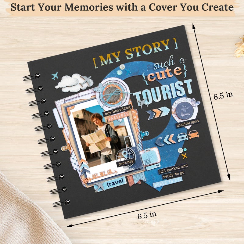 Hiwhy Polaroid Scrapbook Photo Album, 6.3"x6.3" DIY Scrapbook Album Hardcover Kraft Paper with 20 Sheets 40 Pages, Stylish Memory Book for Wedding, Anniervsary, Family, Travel, Black - Image 3