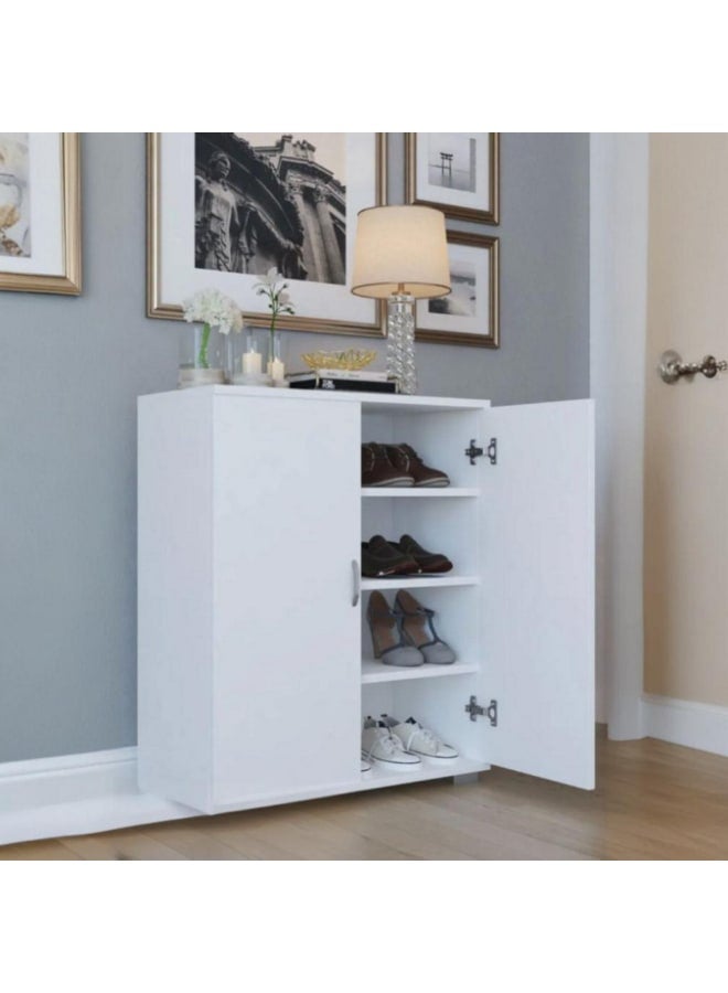 Joints White Shoe Cabinet – 3 Shelves – Engineered Wood – 90×30×80 cm – Modern Shoe Storage Unit - Image 1