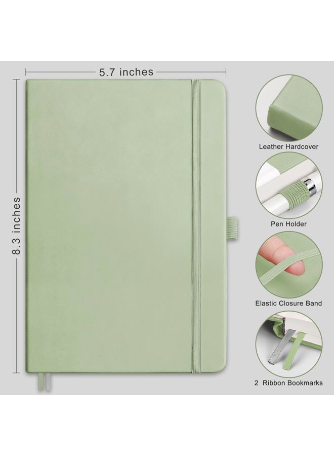 RETTACY Bullet Dotted Journal 2 Pack - A5 Dotted Grid Journal Notebook with 160 Numbered Pages per Pack, 120 GSM Acid-Free Paper, Leather Hardcover, Inner Pocket, 5.7'' × 8.3'' (Black & Light Green) - Image 2