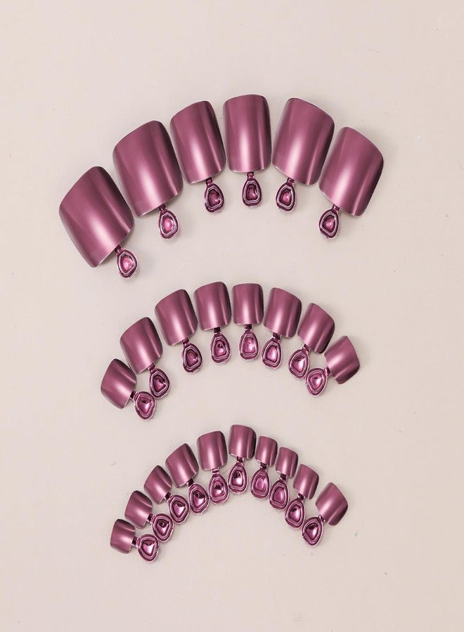 UCCASA Chrome Press on Toe Nails Short Square Fake Toe Nails Rose Red False Toe Nails Glossy Glue on Toenails Full Cover Acrylic Press on Toenails Cool Summer Stick on Nails for Women 24 PCS - Image 3